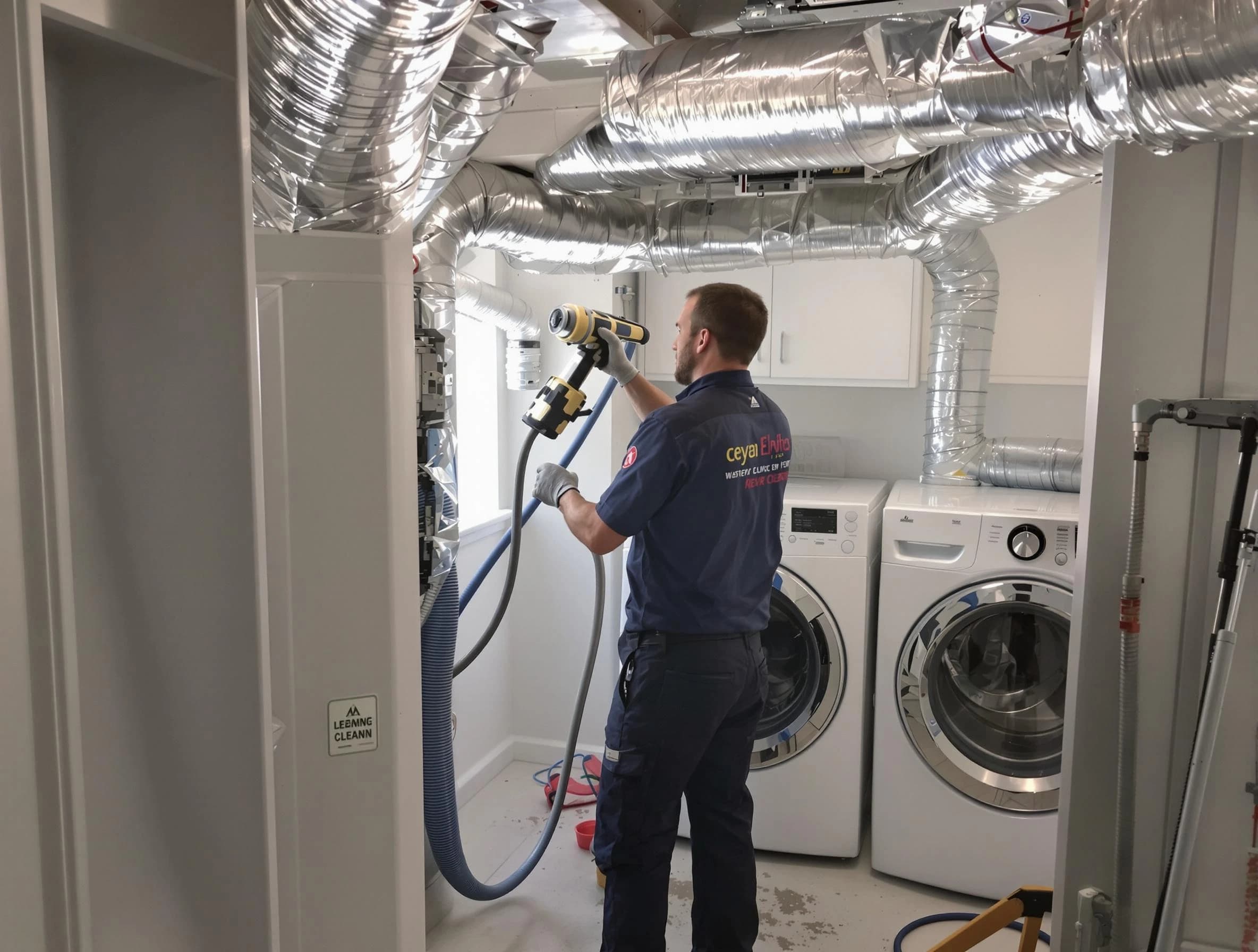 Lake Forest Dryer Vent Cleaning specialist using advanced equipment for thorough duct cleaning in Lake Forest